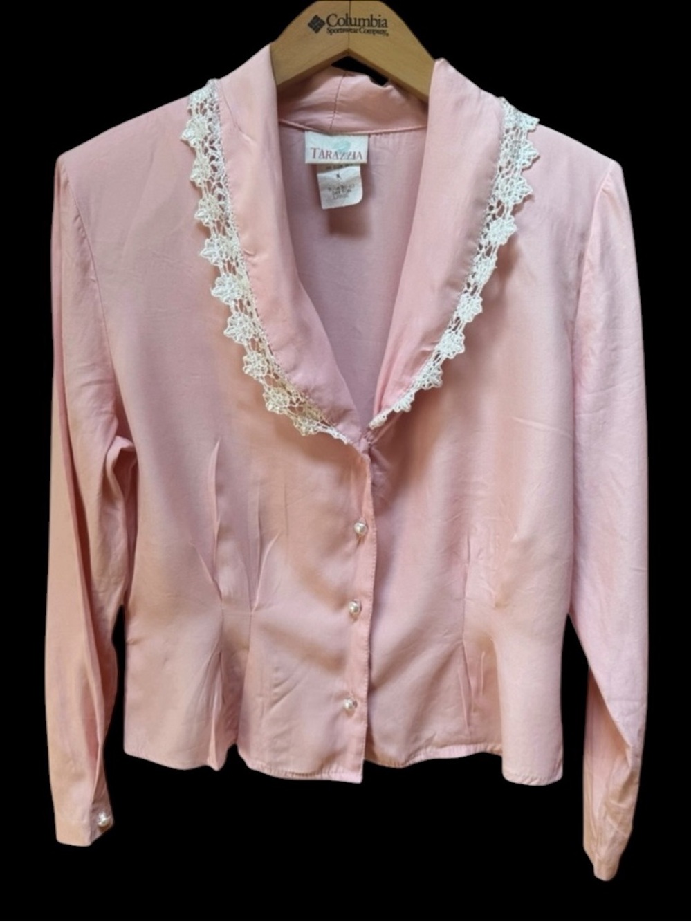 Late 1980s/Early 90s does 40s‎ Tarazzia Lace Trim Collar w/Pearl Button Closures